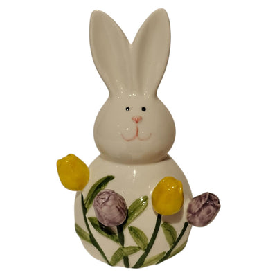 Mansion atmosphere decoratie konijn met tulpen wit 8,8x7,3x14,3cm