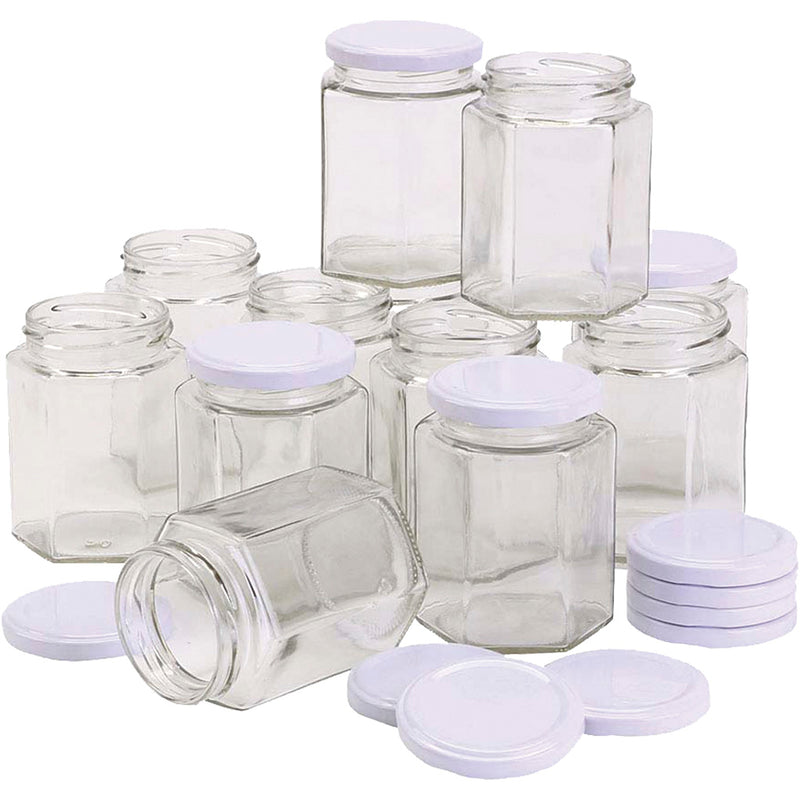 Https: www.cchobby.nl zeshoekige-glazen-pot-h-8-cm-d-7-cm-180-ml-12-stuk-1-doos
