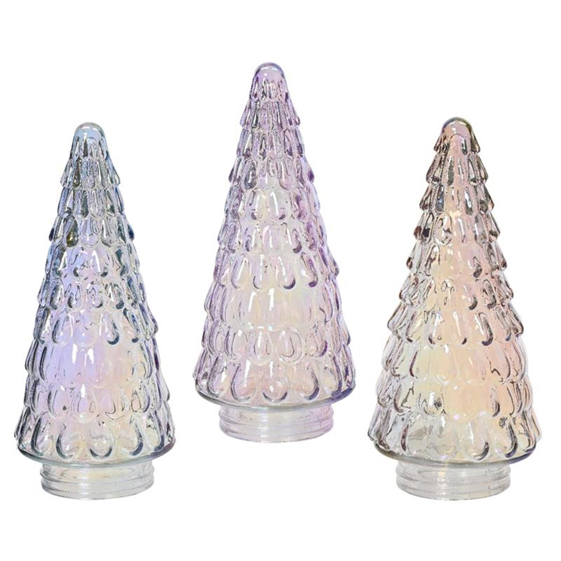 Decoris decoratief kerstboom van glas met iriserend effect iris zilver iris blush pink iris lilac breeze dia10,8x23,5cm
