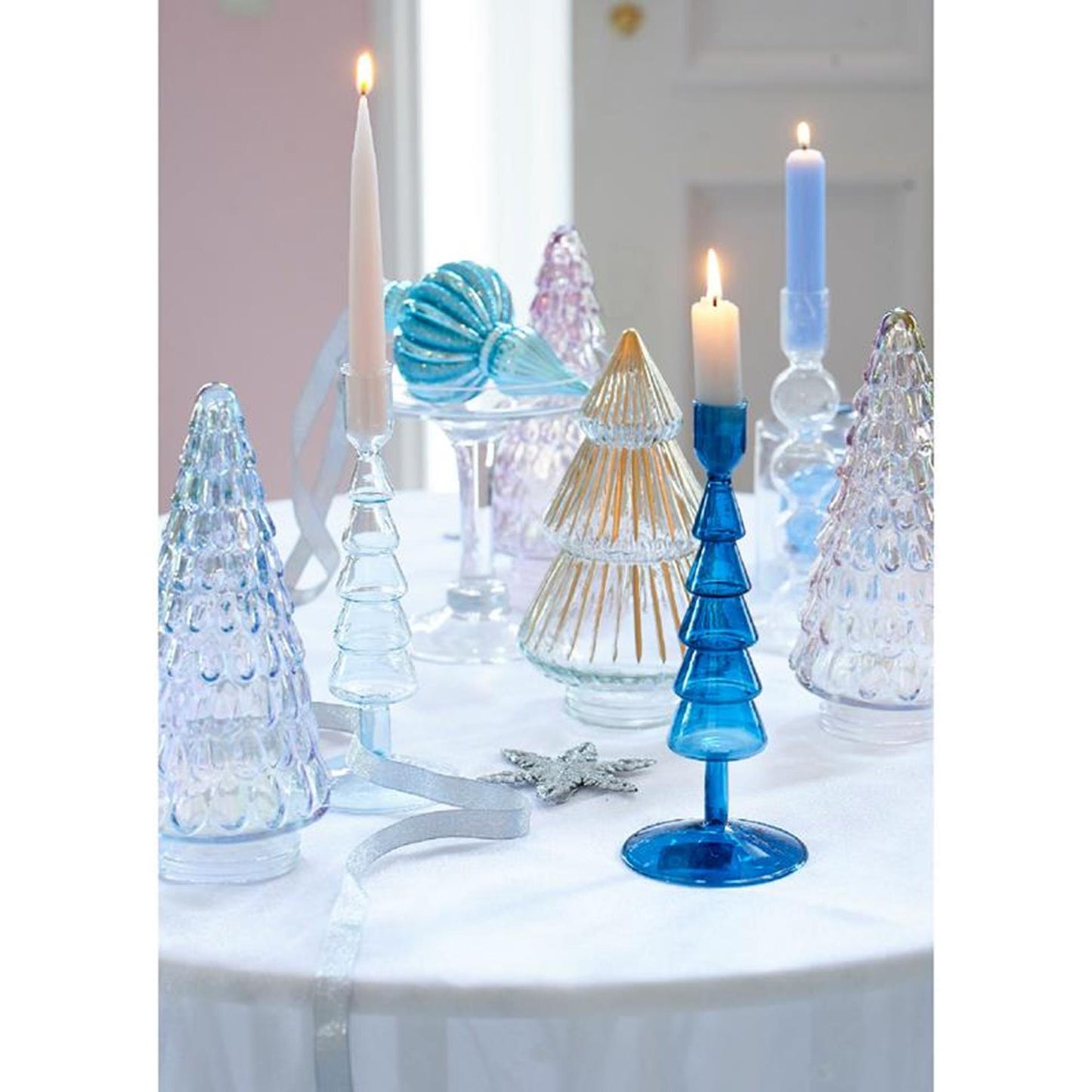 Decoris decoratief kerstboom van glas met iriserend effect iris zilver iris blush pink iris lilac breeze dia10,8x23,5cm