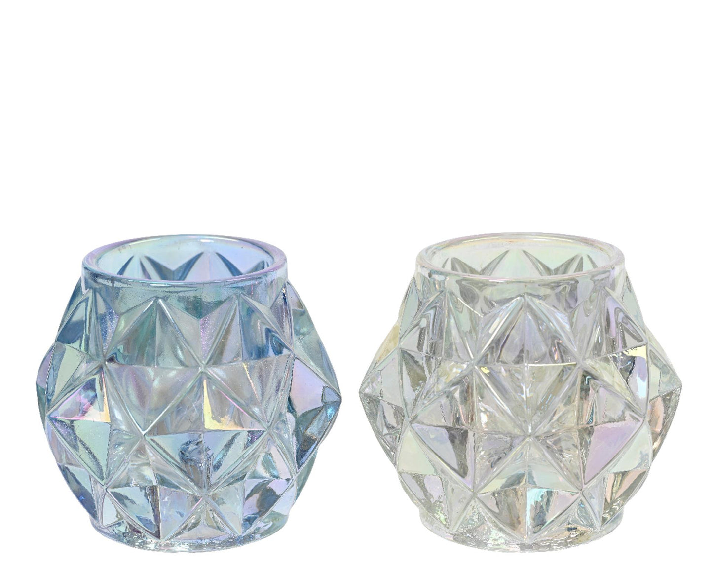 Decoris theelichthouder iriserend glas blauw transparant dia7,6x7cm