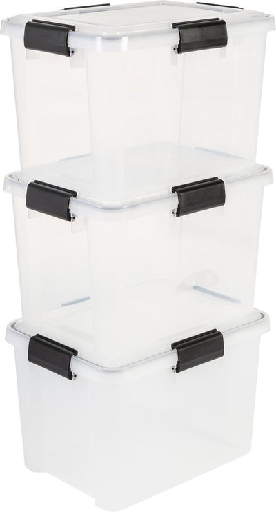 Iris airtight opbergbox - 20l - kunststof - transparant zwart - set van 3
