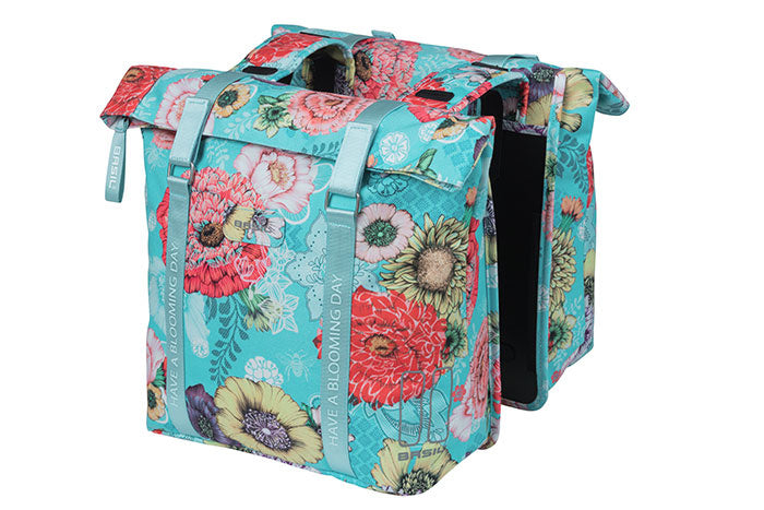 Basil Bloom Field dubbele fietstas - waterdicht, gerecycled PET - 28-35L - sky blue
