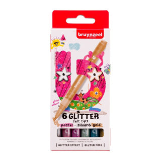 Bruynzeel glitter viltstiften pastel 6 stuks | 3 stuks