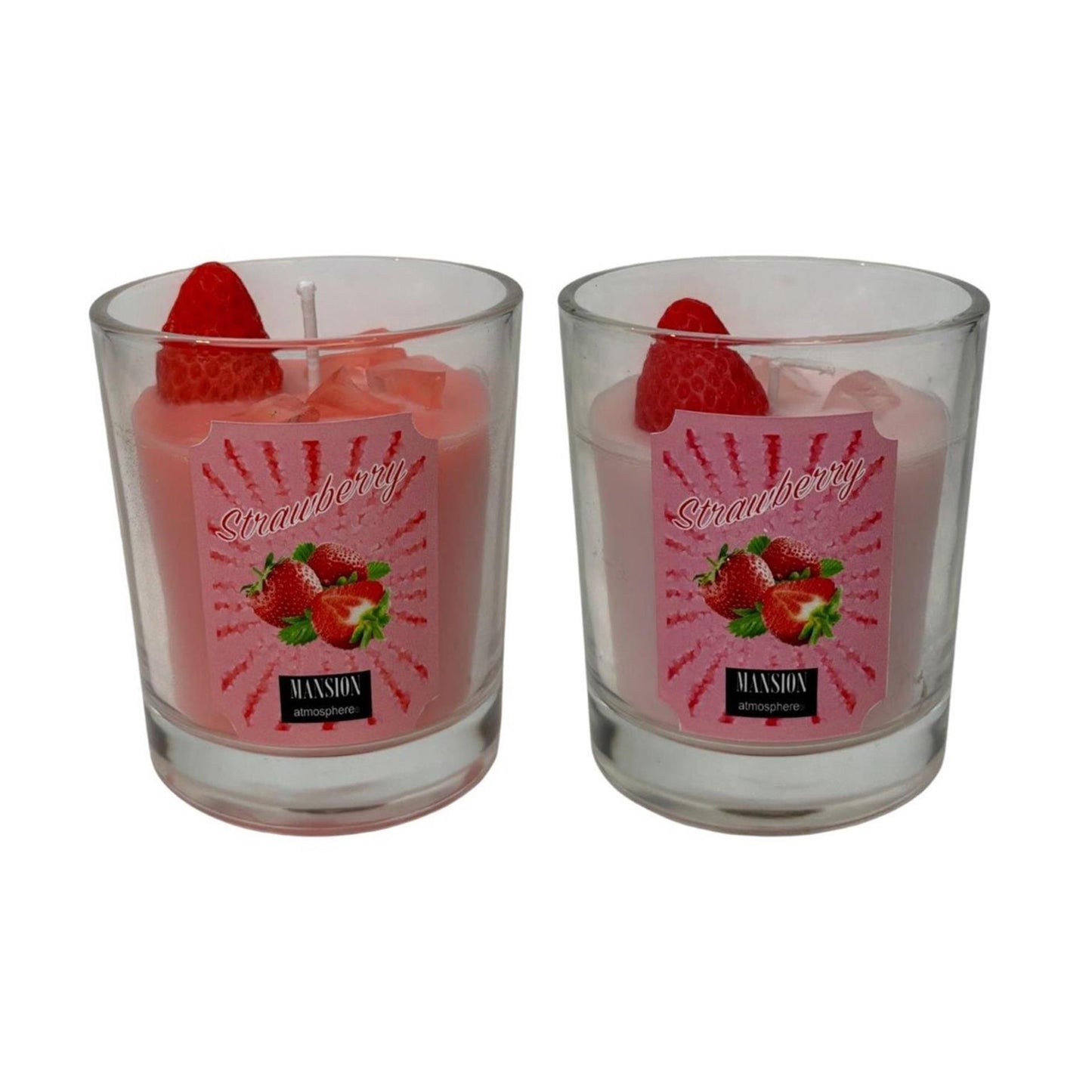 Mansion atmosphere geurkaars in cocktailglas aardbei ø8xh9,2cm