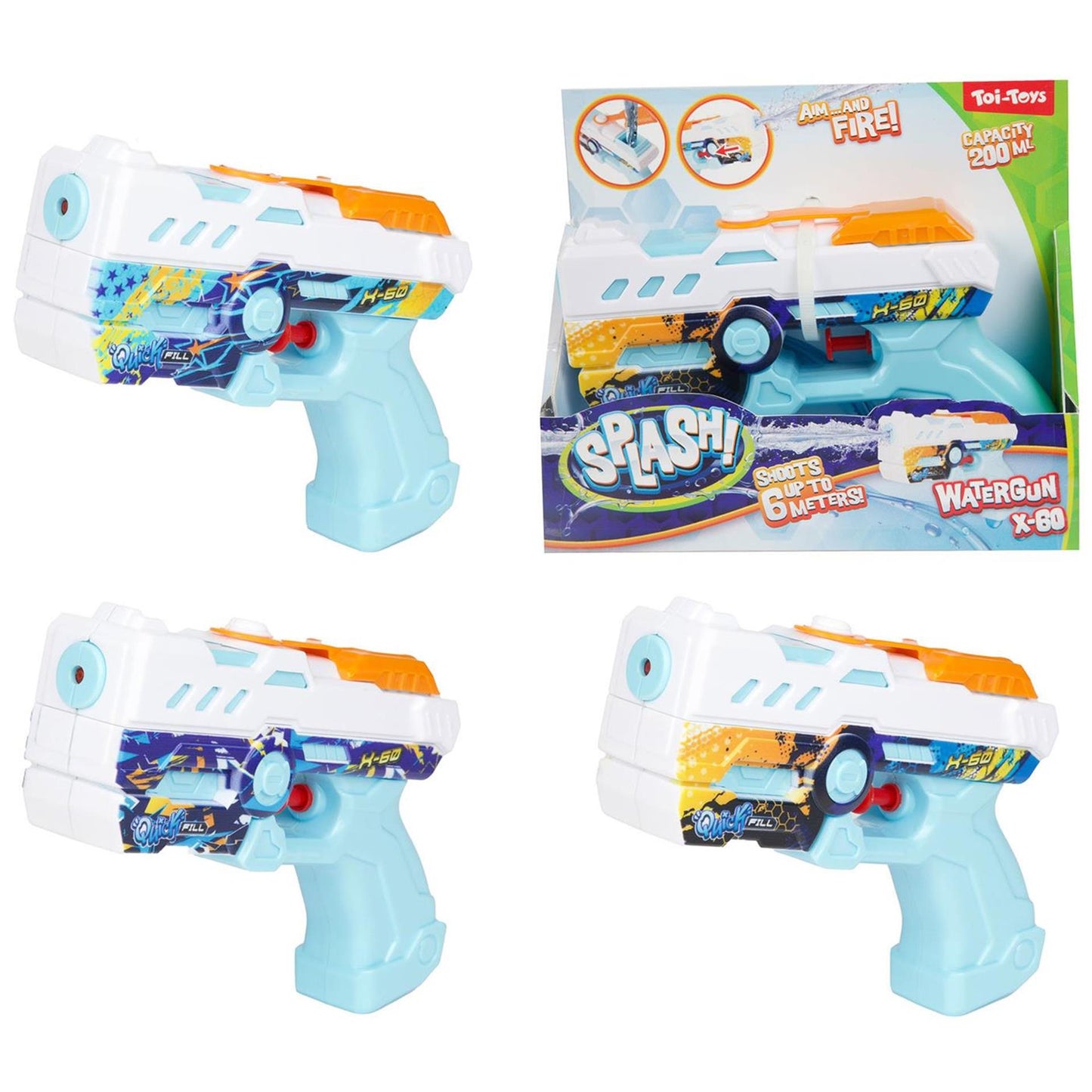 Toi-toys toi toys splash waterpistool quick fill x60 3 assorti