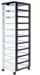 Iris easygrip chest ladekast - 10 lades x 7,5l - kunststof - zwart transparant - met wieltjes
