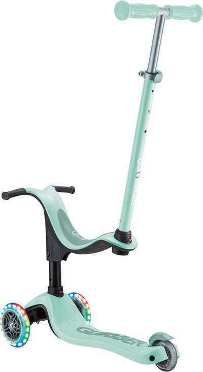Globber meegroeistep- go up sporty lights mint - munt - lichtgevende wielen - met duwstang - in hoogte verstelbaar - vanaf 12 maanden tot 7 jaar