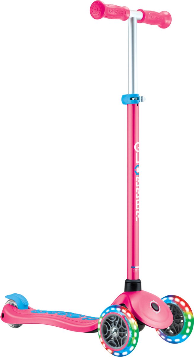 Globber 3-wiel step - primo plus lights fuchsia - roze paars - lichtgevende wielen - in hoogte verstelbaar - vanaf 3 tot 9 jaar