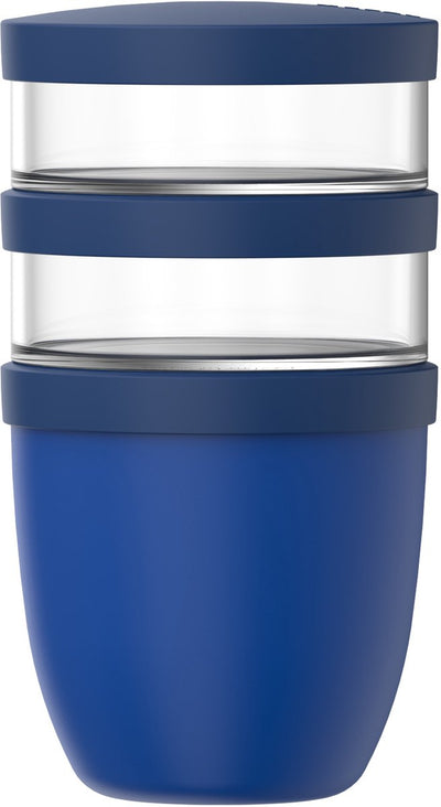 Mepal lunchpot 3-delig ellipse - 500 + 200 + 200 ml - met 2 compartimenten - yoghurtbeker en muesli beker to go - geschikt voor vriezer. magnetron en vaatwasser - vivid blue
