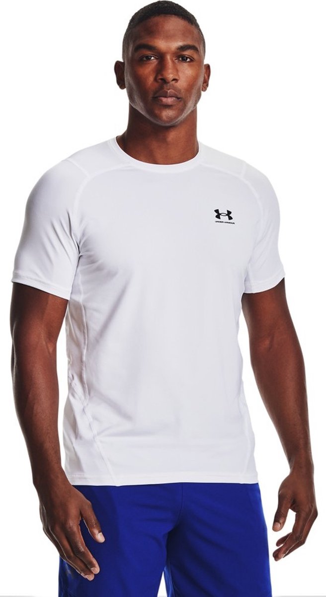 Under armour ua hg armour fitted ss-wht heren sportshirt - wit - zwart