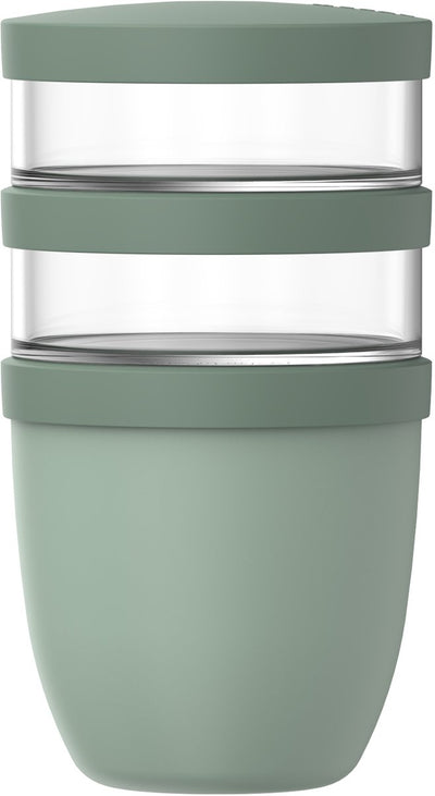 Mepal lunchpot 3-delig ellipse - 500 + 200 + 200 ml - met 2 compartimenten - yoghurtbeker en muesli beker to go - geschikt voor vriezer. magnetron en vaatwasser - nordic sage
