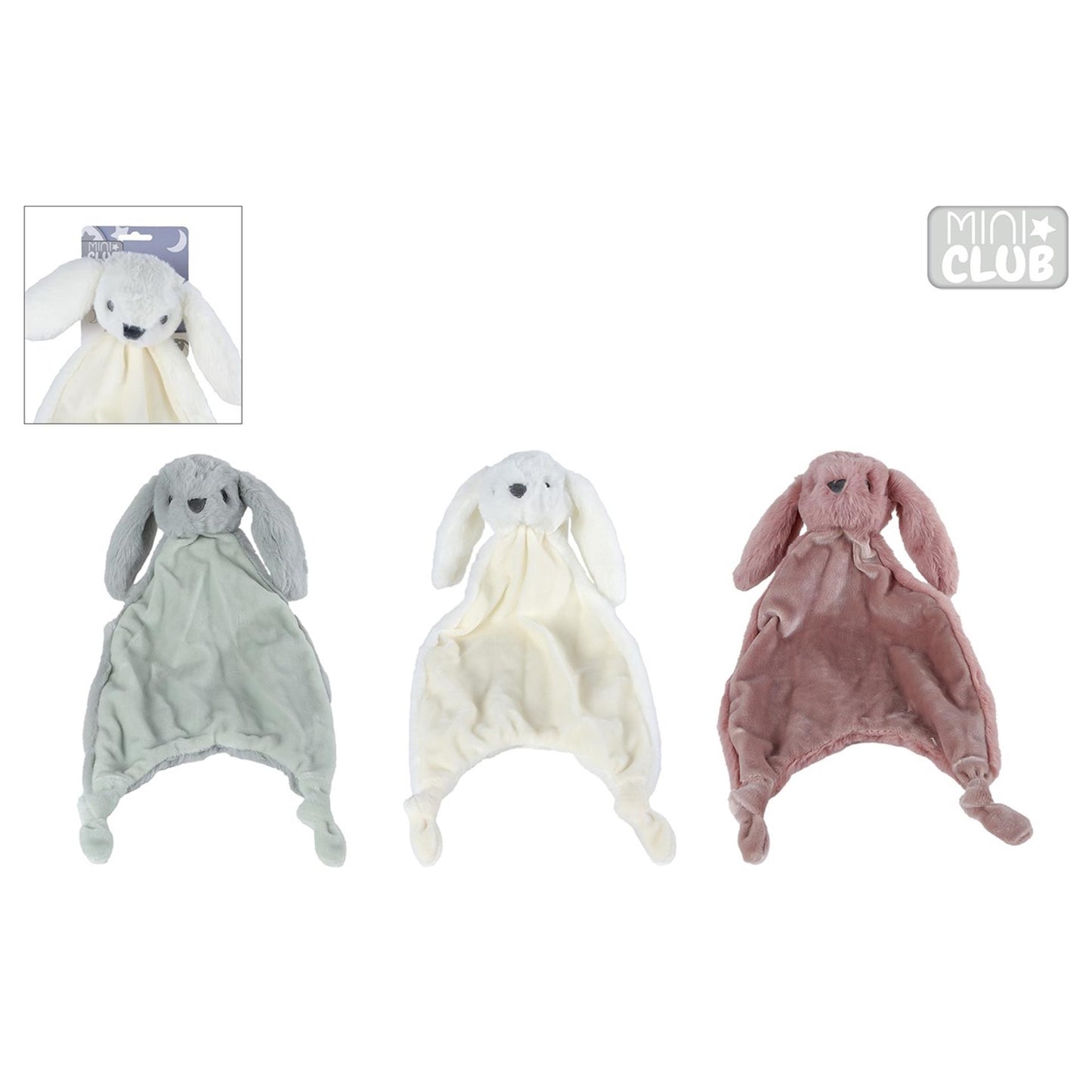 Mini club pluche knuffeldoekje konijn met knoopjes 3ass 38cm