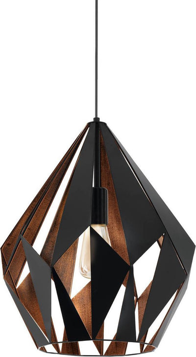 Eglo carlton 1 hanglamp - e27 - ø 38,5 cm - zwart koper