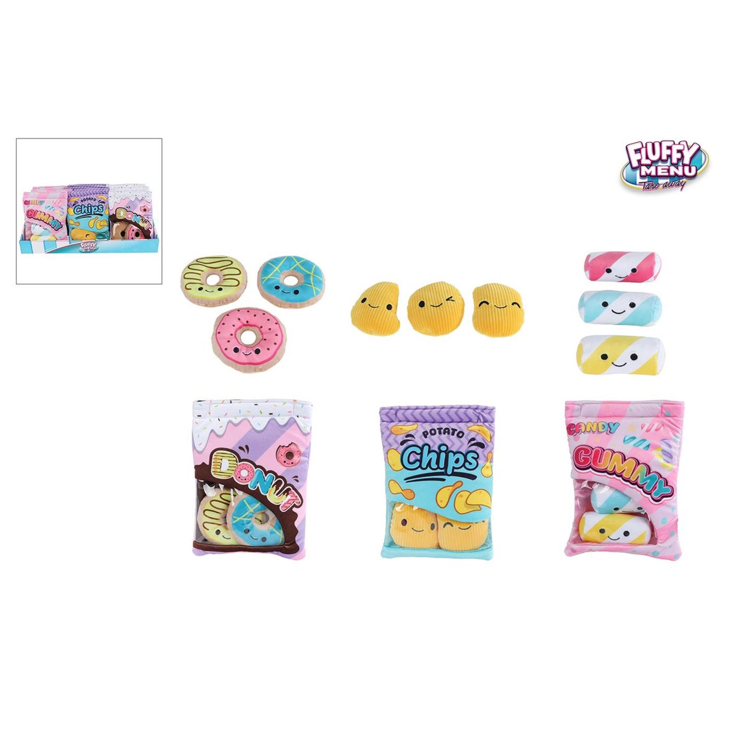 Fluffy menu snack zakjes pluche 21cm