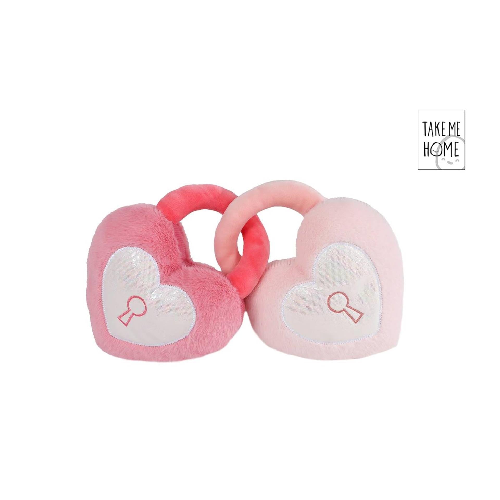 Take me home 2 harten met sleutelgat pluche 16cm