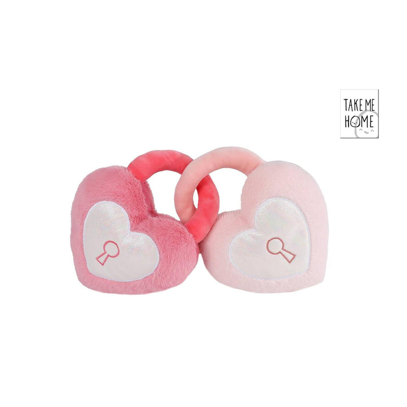 Take me home 2 harten met sleutelgat pluche - 16cm