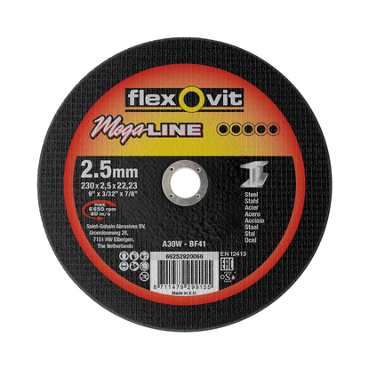 Flexovit dss mega-line 230x2.5x22.23 a30w t41 staal | 25 stuks