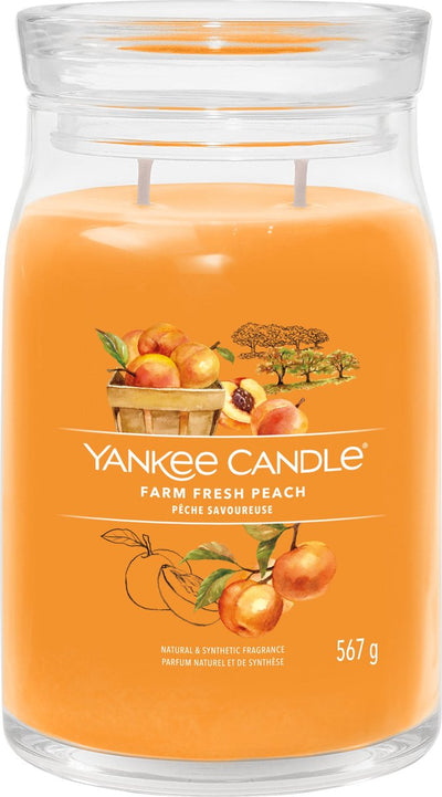 Yankee candle - farm fresh peach large jar geurkaars - 90 branduren - twee lonten