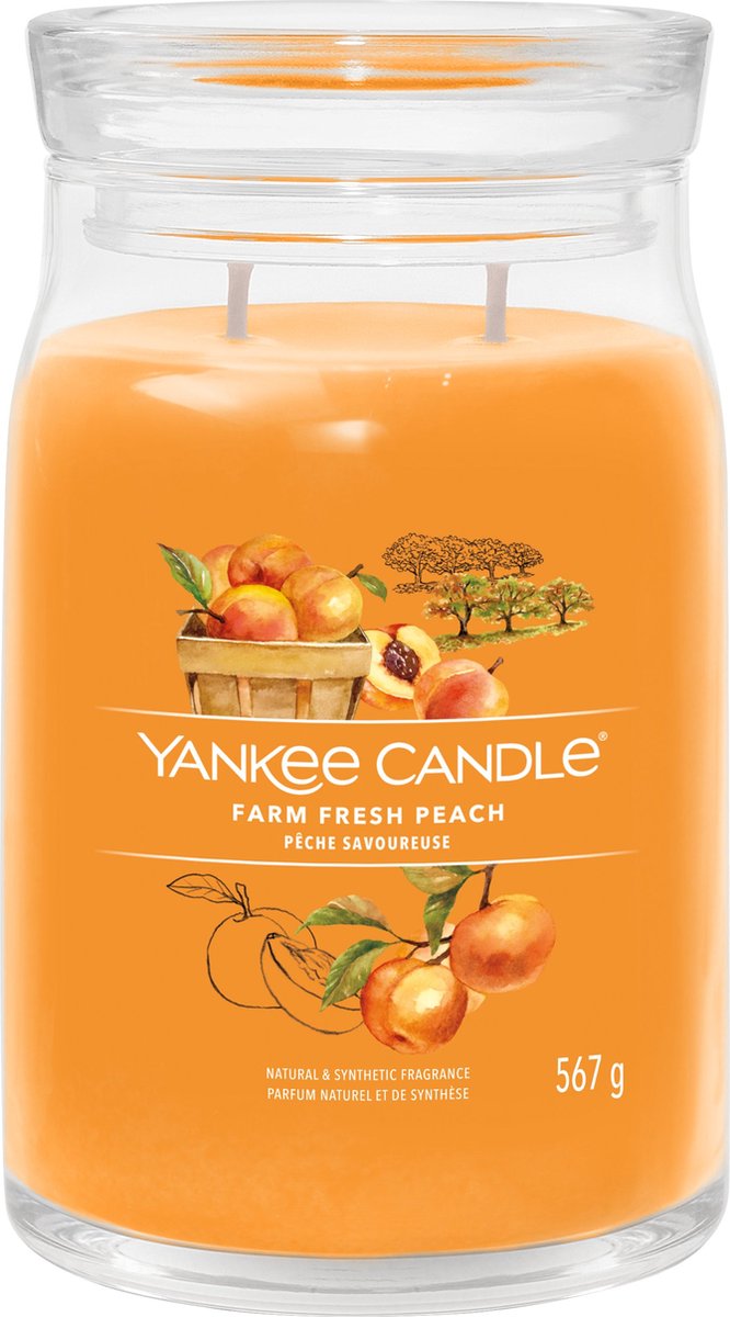 Yankee candle - farm fresh peach large jar geurkaars - 90 branduren - twee lonten