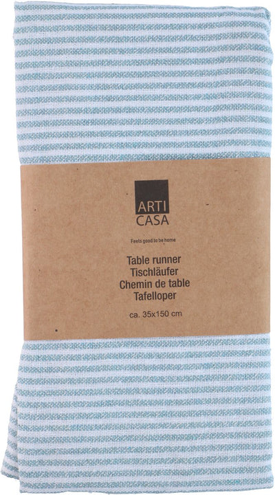 Arti casa tafelloper 35x150 cm - tafelloper blauw gestreept - tafelloper voor eettafel - langwerpige tafel decoratie - blauw en wit