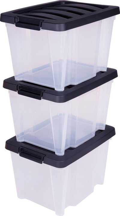 Iris handybox opbergbox - 15l - kunststof - transparant zwart - set van 3