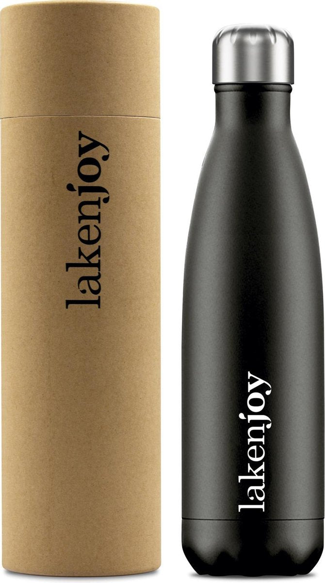Laken thermosfles joy, 500 ml zwart, dubbelwandig rvs waterfles