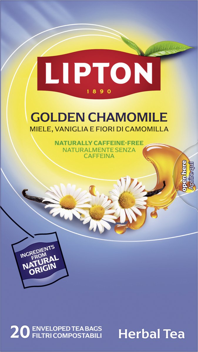 Lipton herbal tea golden chamomile - 80 theezakjes - kruidenthee gouden kamille - 4 x 20 zakjes - voordeelverpakking