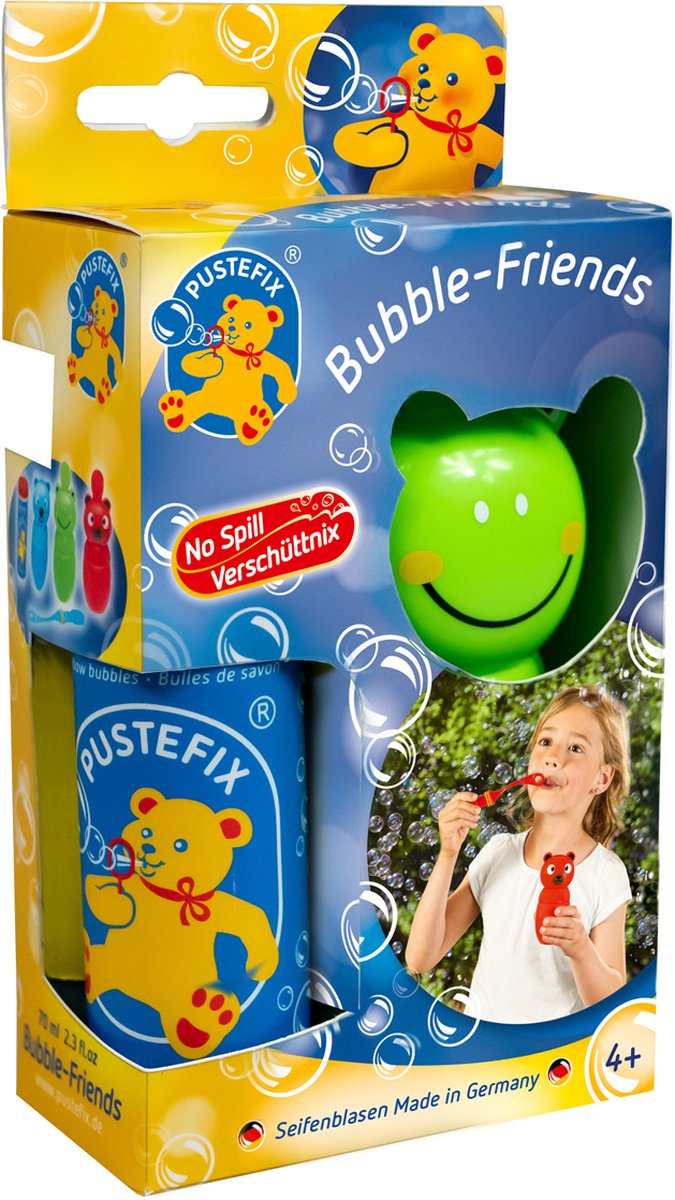 Pustefix bellenblaas - bubbelvrienden - kikker, kat en beer - met 70ml vloeistof - 4 jaar