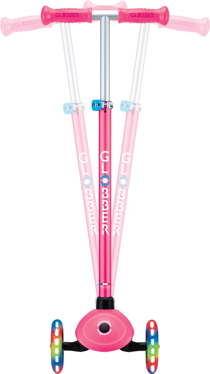 Globber 3-wiel step - primo plus lights fuchsia - roze paars - lichtgevende wielen - in hoogte verstelbaar - vanaf 3 tot 9 jaar