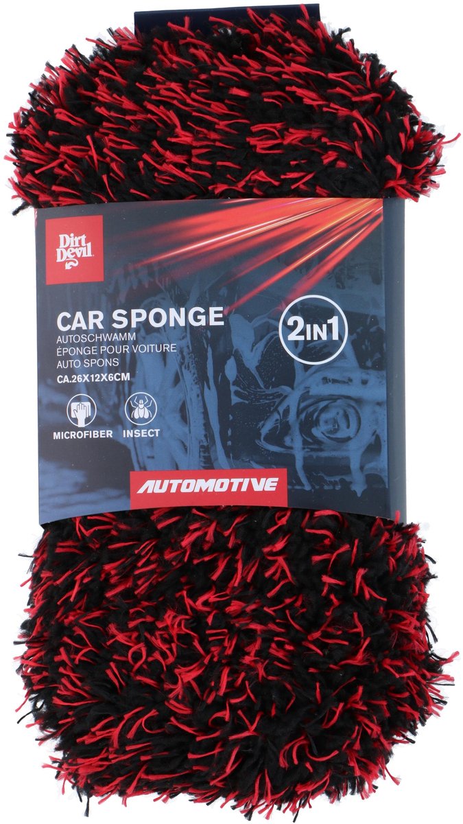 Dirt devil - autospons - schoonmaakspons - microvezel - 230x120x55 mm - zwart rood