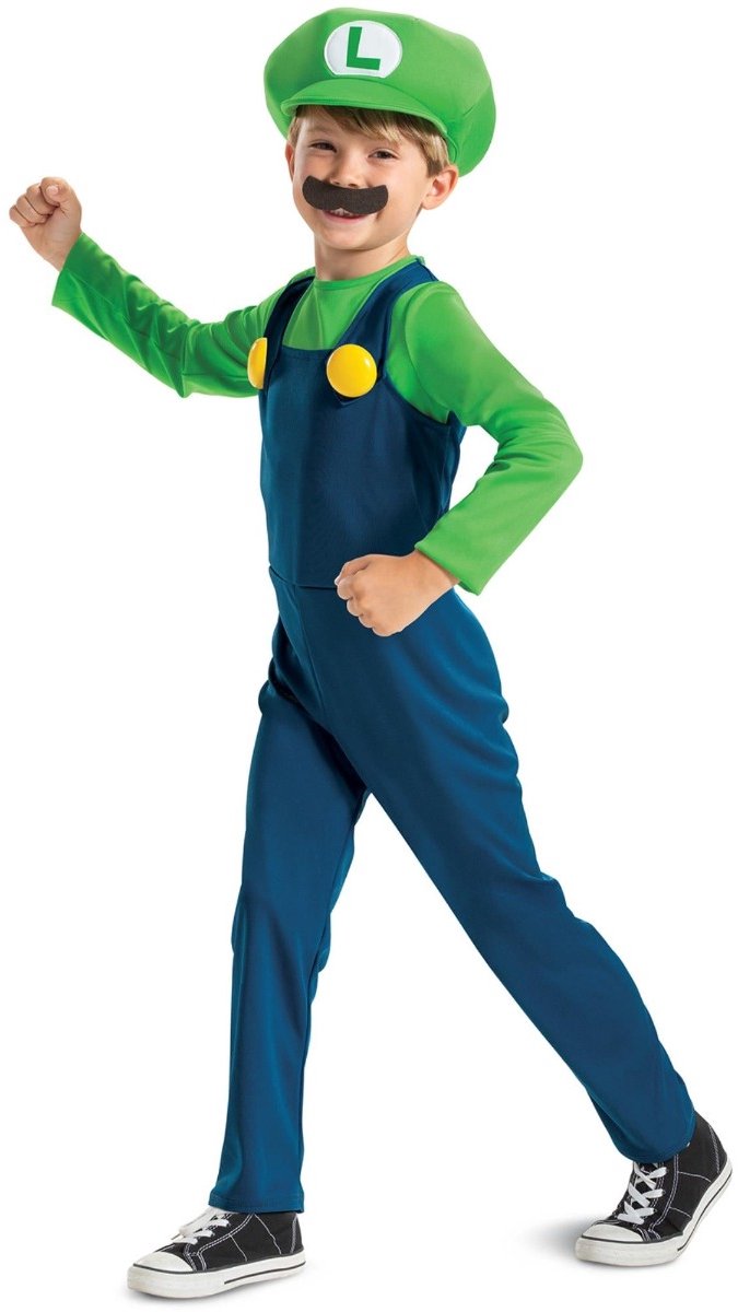 Disguise nintendo super mario brothers luigi kinder kostuum - xs s - blauw groen
