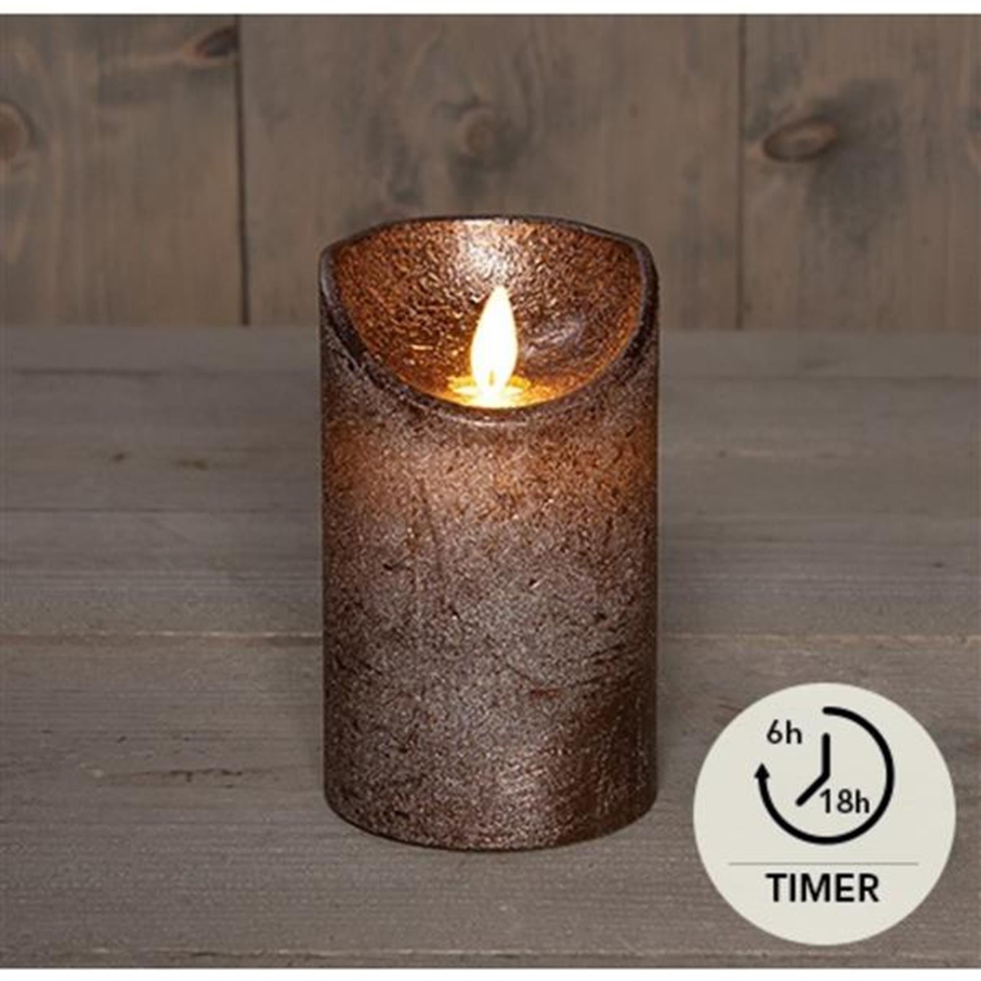 Anna's collection led rustiek stompkaars wax bewegende vlam op 3xaaa batterij met timer 7,5x12,5cm brons