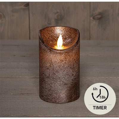 Anna's collection led rustiek stompkaars wax bewegende vlam op 3xaaa batterij met timer 7,5x12,5cm brons