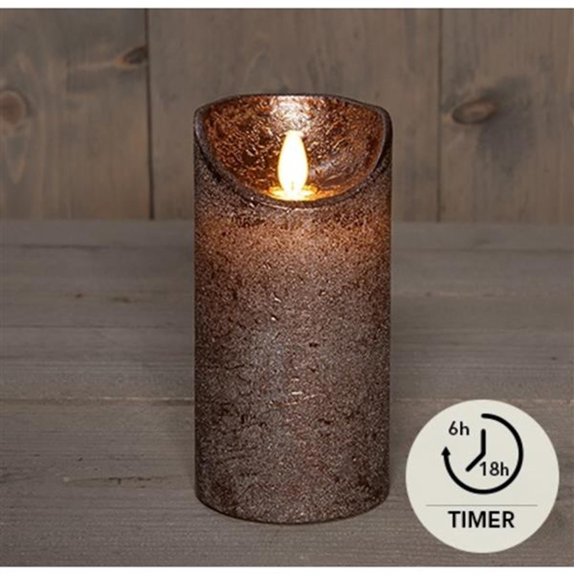 Anna's collection led rustiek stompkaars wax bewegende vlam op 3xaaa batterij met timer 7,5x15cm brons