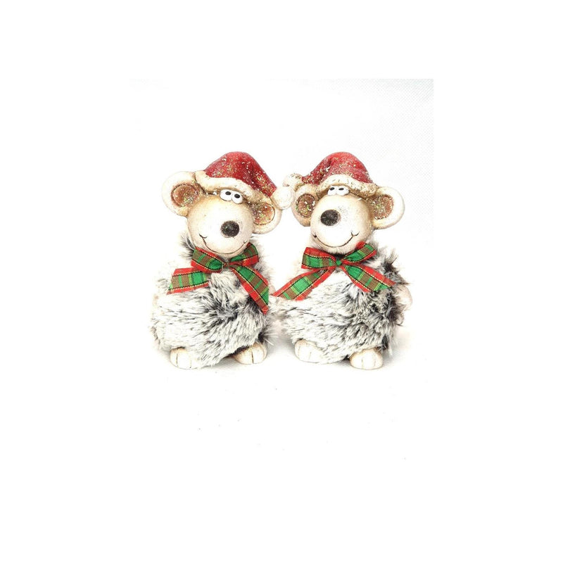 Mansion atmosphere beeld muis met kerstmuts 7x5,5x10,5cm