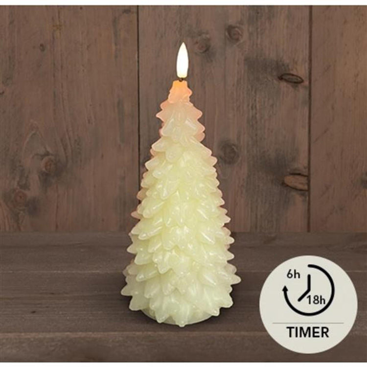 Anna's collection led kaars wax kerstboom 3d vlam op 2xaa batterij met timer 9,5x20cm ivoor