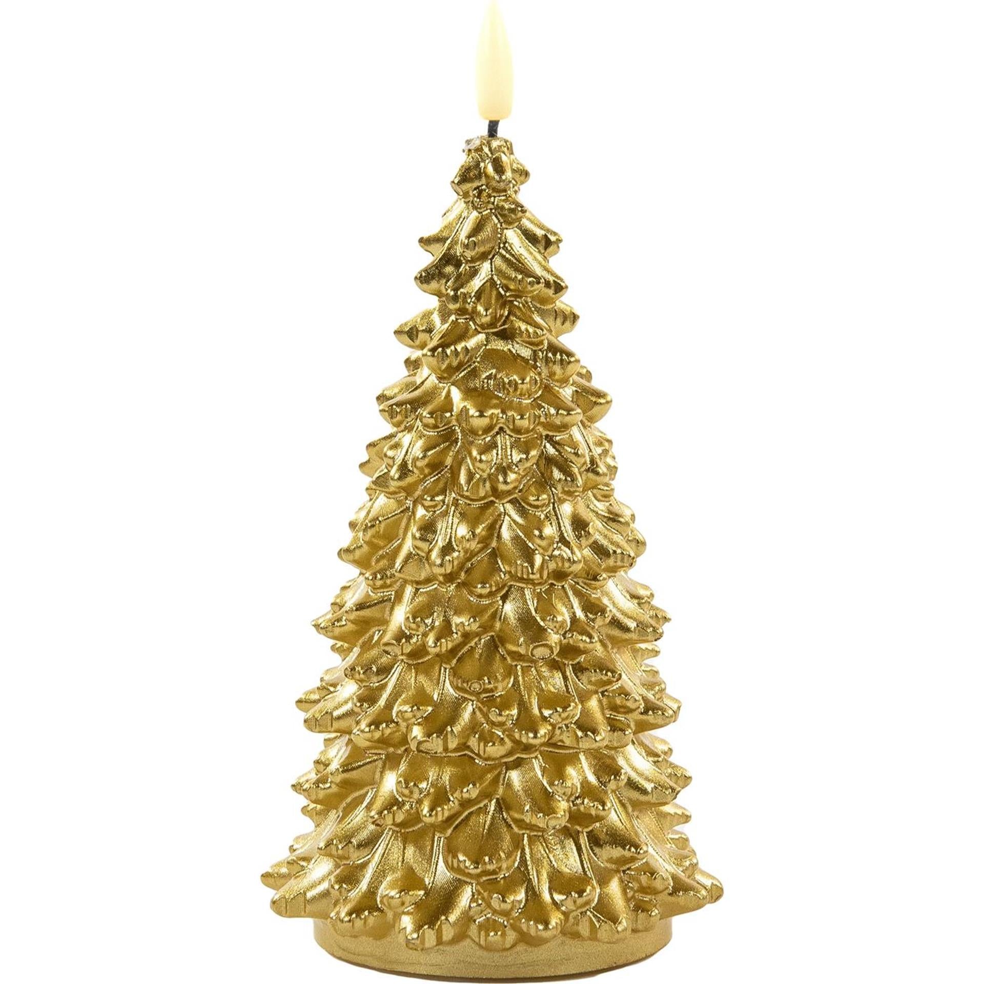 Anna's collection led kaars wax kerstboom 3d vlam op 2xaa batterij met timer 9,5x20cm goud