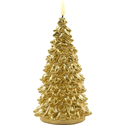 Anna's collection led kaars wax kerstboom 3d vlam op 2xaa batterij met timer 9,5x20cm goud