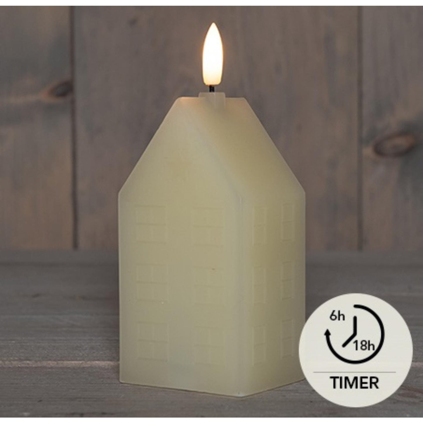 Anna's collection led kaars wax huisje 3d vlam op 2xaa batterij met timer 5x6x15cm ivoor