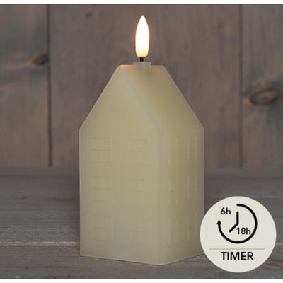 Anna's collection led kaars wax huisje 3d vlam op 2xaa batterij met timer 5x6x15cm ivoor