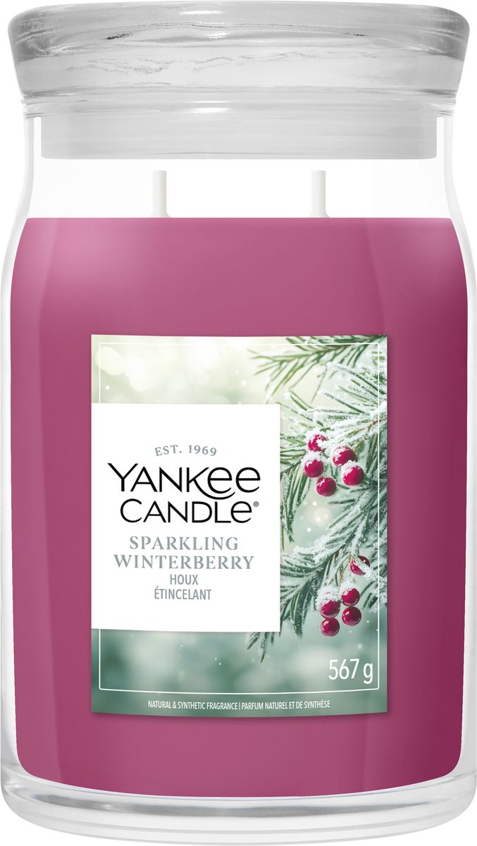 Yankee candle - sparkling winterberry large jar geurkaars - 90 branduren - twee lonten