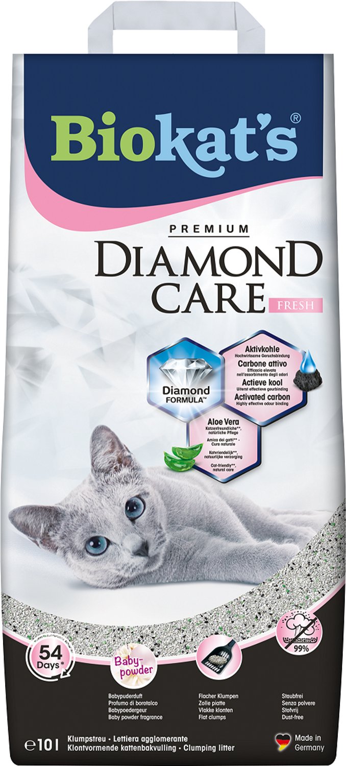 Biokat's diamond care fresh - 10 l - kattenbakvulling - klontvormend - babypoeder geur - actieve kool