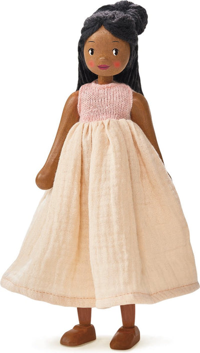 Tender leaf pop lola - houten babypop met flexibel lijfje en lang haar.