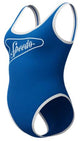 Speedo solid bound scoop 1 piece dames sportbadpak - badpak dames met ronde halslijn - zwempak dames met stretch - sportbadpak dames met u-vormige rug - blauw wit - l