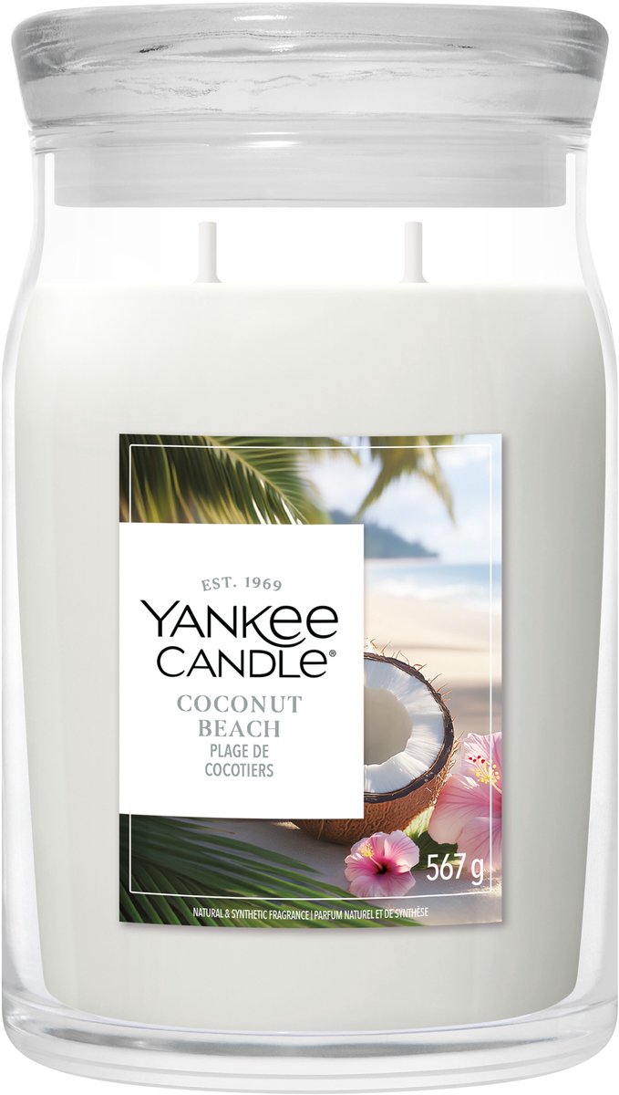 Yankee candle - coconut beach large jar geurkaars - 90 branduren - twee lonten