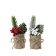 Decoris kunst kerststukje in jute pot met bessen wit rood ø5xh15cm 2 assorti
