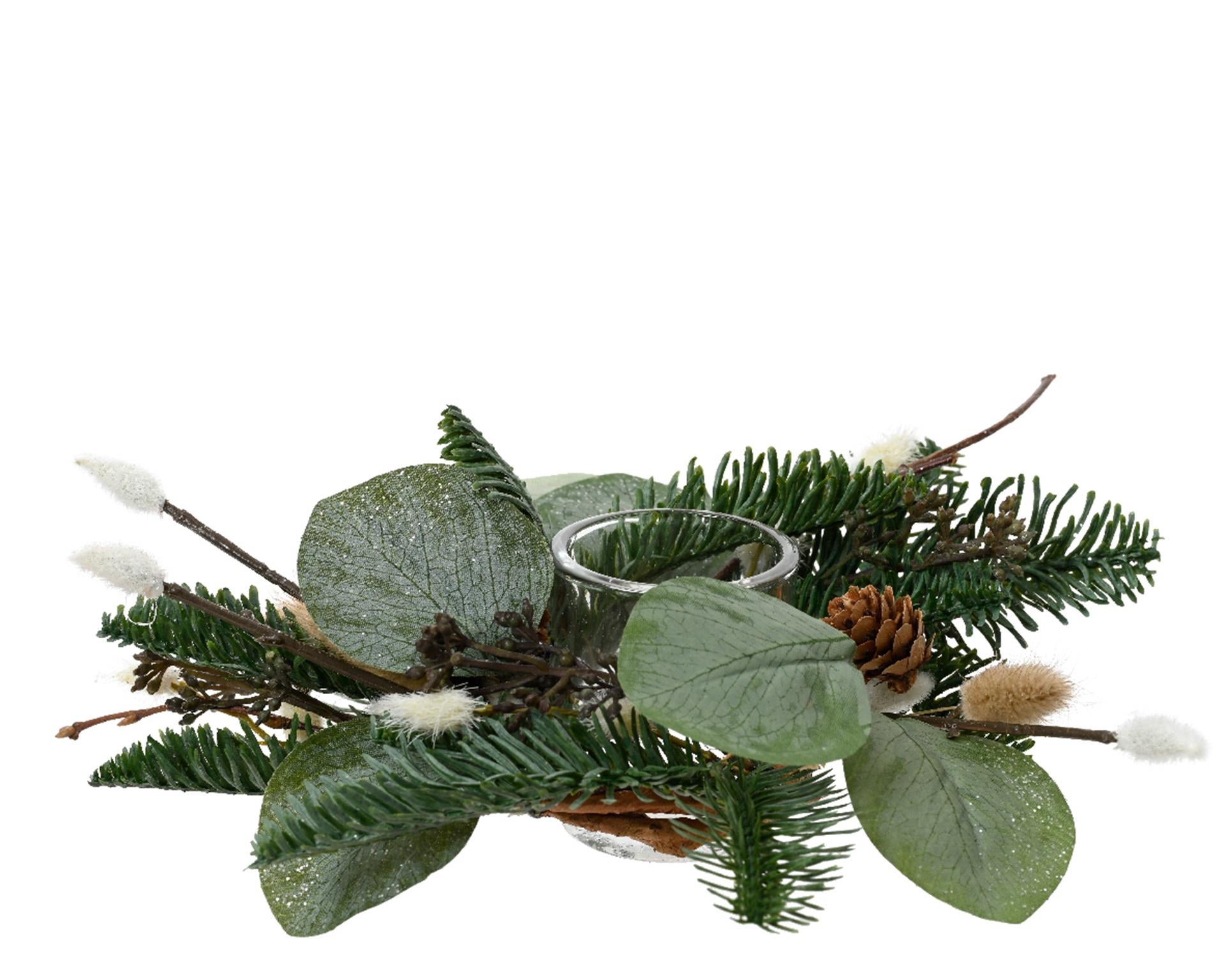 Decoris theelichthouder met kerstgroen dia.20x7cm