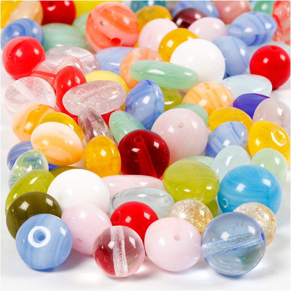 Creativ company glazen kralen divers rond, ovaal, cirkel, 60 gram