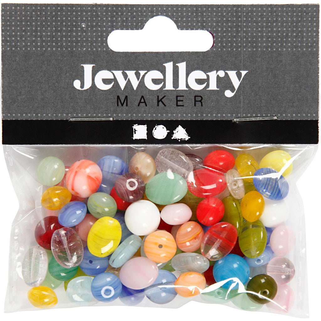 Creativ company glazen kralen divers rond, ovaal, cirkel, 60 gram